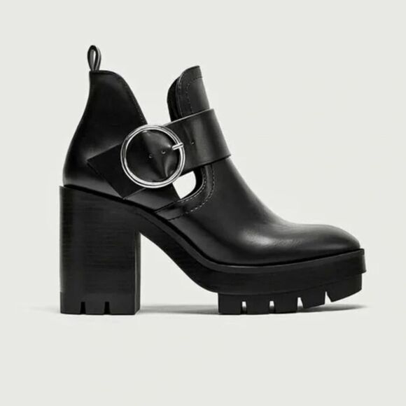 ZARA Trafaluc Cut Out block Heel platform Ankle Boots - Picture 1 of 9